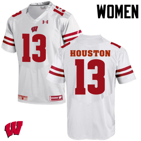 Women Wisconsin Badgers #13 Bart Houston College Football Jerseys-White - Click Image to Close